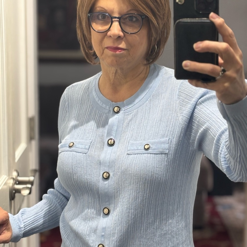 White House Black Market Light Blue snap-Up Cardigan